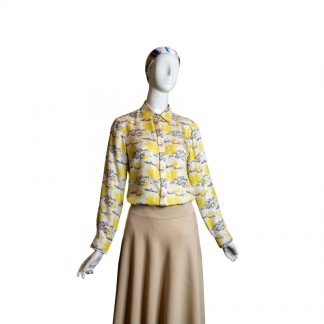 Yellow crane long sleeve silk shirt